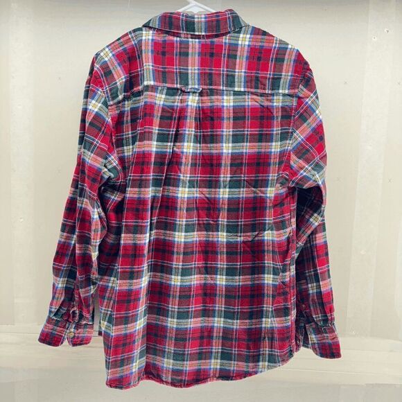 Chaps Flannel Button Shirt Men Size Large Blue Red Plaid Long Sleeve L Cotton - Picture 3 of 3